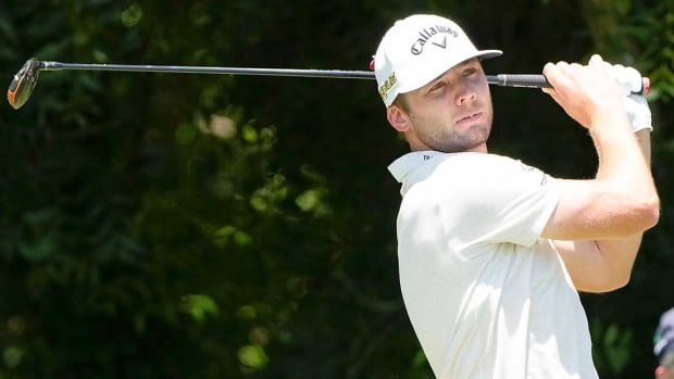 Sam Burns watches a shot at the 2022 Charles Schwab Challenge.